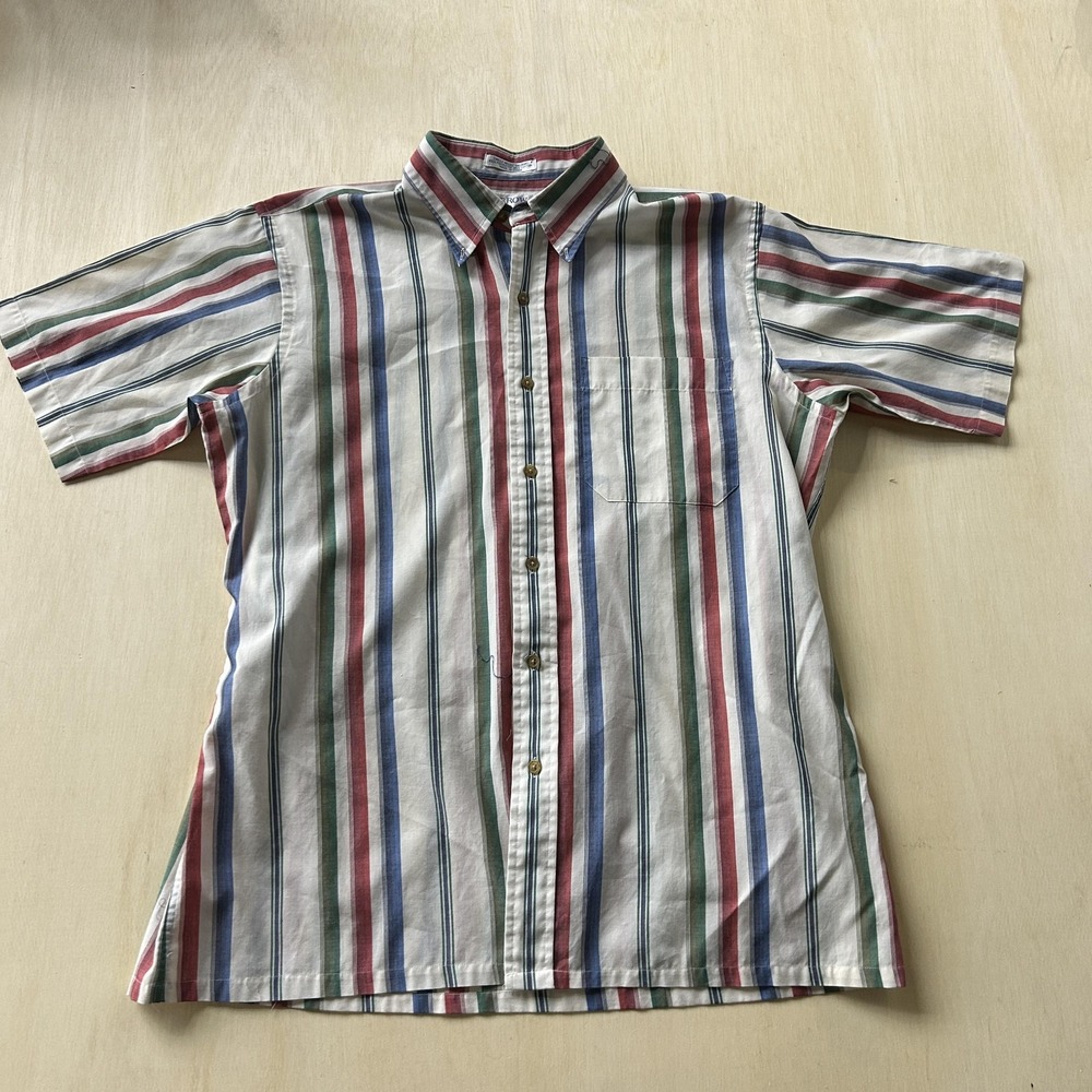 Arrow‎ Sport Shirt Mens Large Multicolor Stripe Short Sleeve Button Front Casual